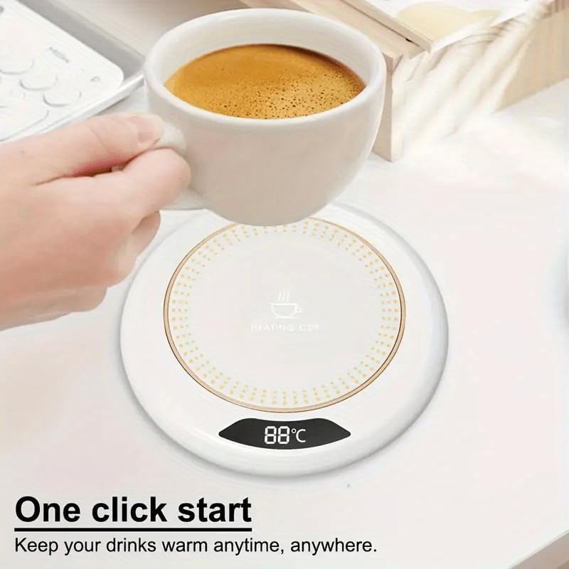 Coffee Mug Warmer - Cordless USB Powered Heating Coaster with 3 Adjustable Levels | Perfect for Office, Camping, Kitchen - White