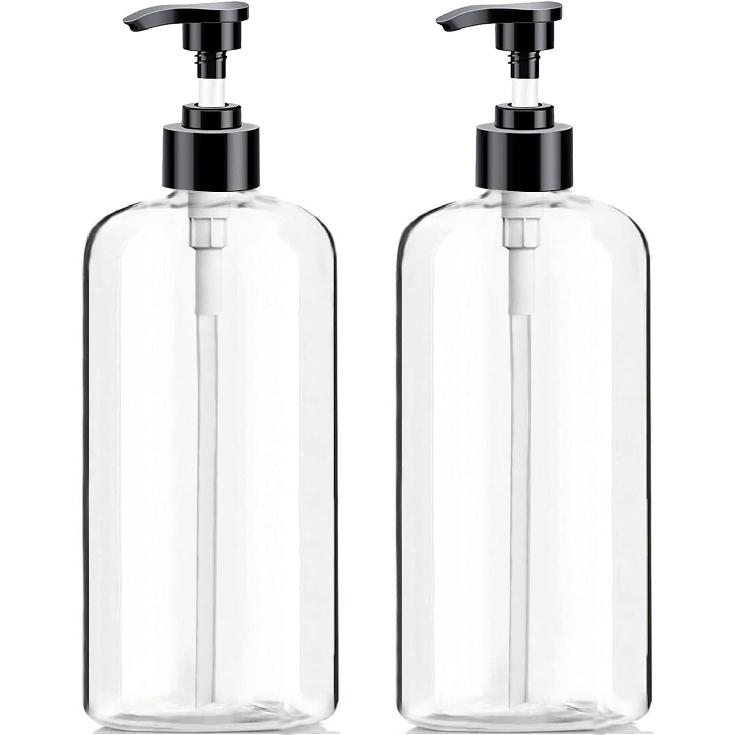 Empty Plastic Pump Bottles - 16.9 Oz BPA-Free Amber Dispenser | Refillable Travel Shampoo & Lotion Containers (2 Pack)
