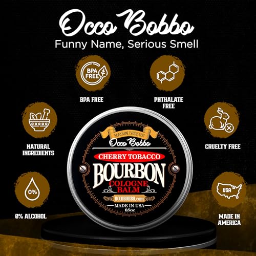 Occo Bobbo Solid Cologne for Men, Cherry Tobacco Bourbon, 0.5 oz Travel Tin