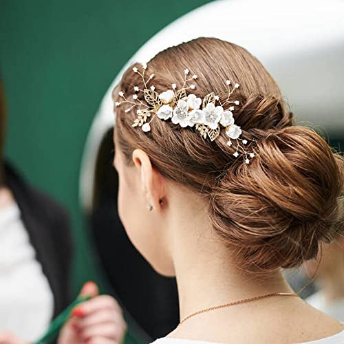 20 Pack White Flower Hair Combs & Pearl Hair Pins Bridal Accessories