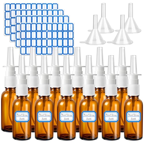 Brown 20 Pcs Glass Refillable Nasal Spray Bottles 30ML with Labels & Funnels