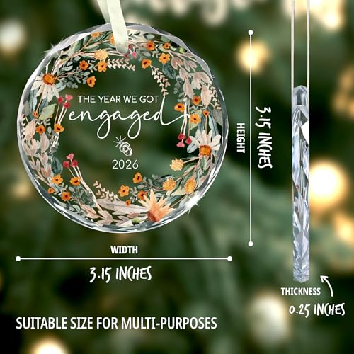 Personalized Glass Engagement Ornament 2026 - Heart Keepsake Gift