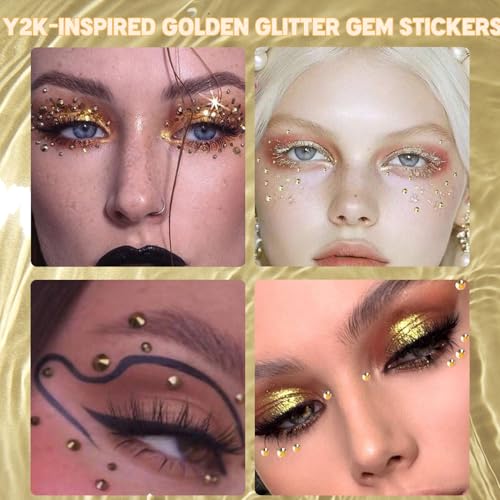 Gold Face Gem Stickers for Rave & Festival Makeup - 3 Sizes