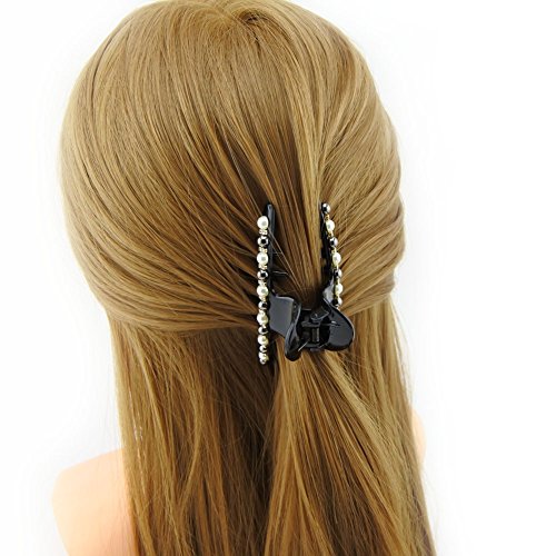 Long Gem Pearl Hair Claw Clip for Women - 3.9" Stylish Accessory