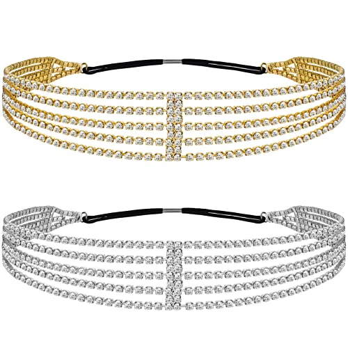ANCIRS 2 Pack Multi-Layered Elastic Headbands - Gold & Silver