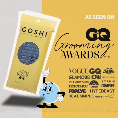 GOSHI Exfoliating Shower Towel - Long Body Scrubber for Back Acne, KP & Smooth Skin - Durable Rip-Resistant Weave, Quick-Dry Nylon Washcloth - Ethically Crafted in Gunma, Japan - Grey