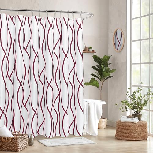 Biscaynebay Burgundy & White Modern Shower Curtain - 72"x72" Luxury Linen