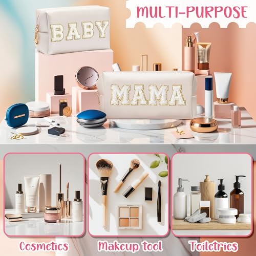 Mama and Baby Chenille Patch Cosmetic Bag Set - Waterproof Travel Pouch