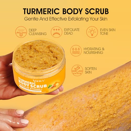VOERUY Turmeric Exfoliating Body Scrub with Coconut Oil & Vitamin C - 11.28oz