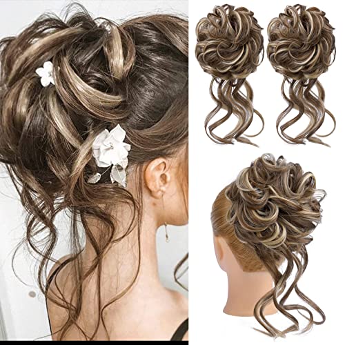 HOOJIH 2PCS Messy Bun Hair Piece, Tousled Curly Updo Scrunchie Extensions