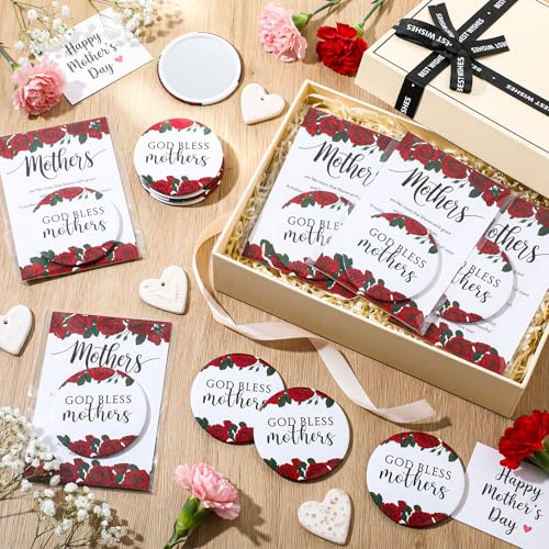 25 Pcs Rose Compact Mirrors with Prayer Cards for Mother's Day