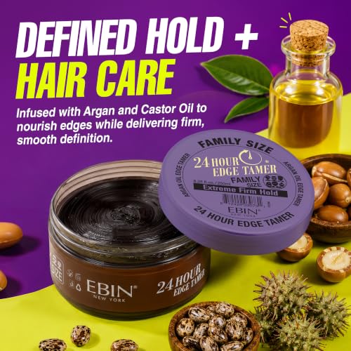 EBIN NEW YORK 24H Edge Tamer - Extreme Firm Hold Gel for All Hair Types, 8.25 Fl Oz