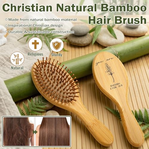 6 Pack Bamboo Hair Brushes with Bible Verses - Eco-Friendly Christian Gifts