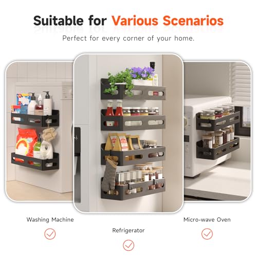 Magnetic Spice Rack Set with Hooks - 2-Pack Kitchen Organizer