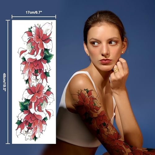 Full Arm Temporary Tattoo Sheets - Pattern A - 12 Pack Waterproof Fake Tattoos