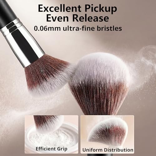 BEAKEY Makeup Brushes Set, Professional Foundation Eyeshadow Concealer Blush Powder Bronzer Applicator, 2 Blender Sponge with Beauty Paper Case