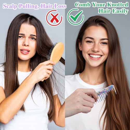 Mabor Tortoise Shell Wide Tooth Comb 2-Pack - Detangling Hair Comb for Wet & Dry Hair