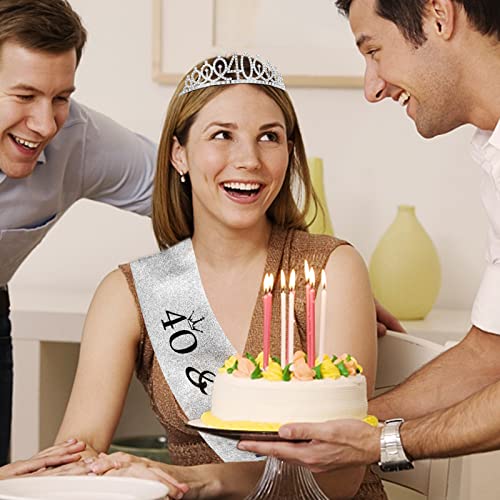 Silver 40th Birthday Sash & Crown Kit for Women - Elegant Rhinestone Decorations
