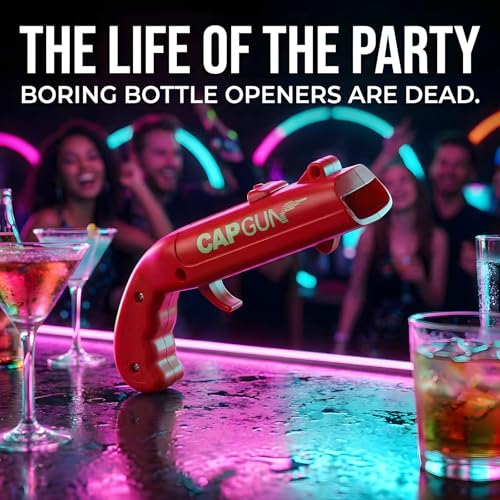 Black Cap Gun Bottle Opener - Fun Novelty Gadget for Parties