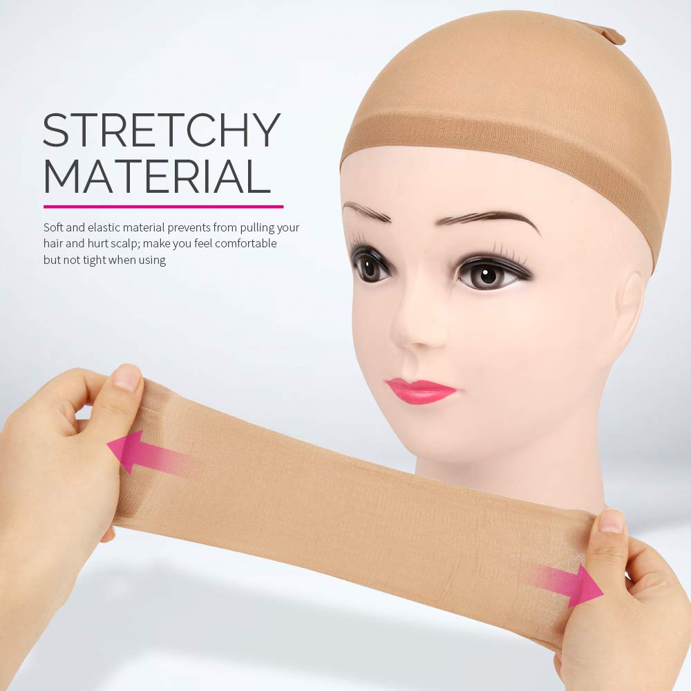 Light Brown Stocking Wig Caps - 4 Pack Stretchy Nylon for Women