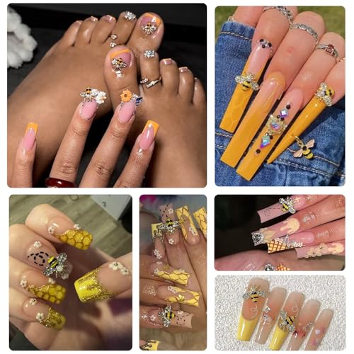 Ganepwns Bee Nail Charms & Beads Set - 200pcs Resin Cartoon Daisy Flowers & Bees for Nail Art DIY