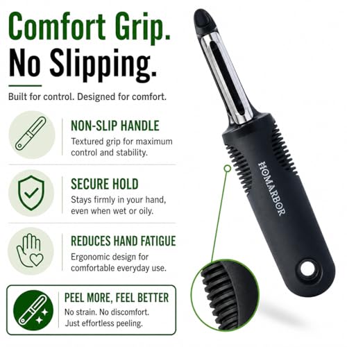 HOMARBOR Premium Vegetable Peeler | Ultra-Sharp Swivel Blade | Ergonomic Soft Grip Handle