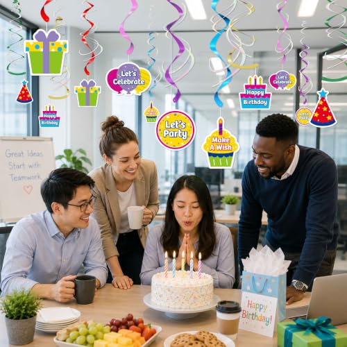 HonuGoGo 18-Piece Happy Birthday Decorations – Colorful Hanging Swirls