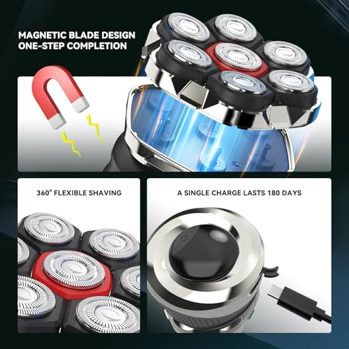 Men's Electric Rotary Shavers Bald£¬2026 Upgrade 7D Floating Electric Shaver with LED Display, for Father's Day£¬Type-C Fast Charge, Magnetic Heads, Travel Case - Ideal Men's Grooming Gift