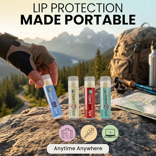 LizardLips Lip Balm Set of 4 – Vanilla, Cherry, Eucalyptus Mint & Unflavored USDA Organic