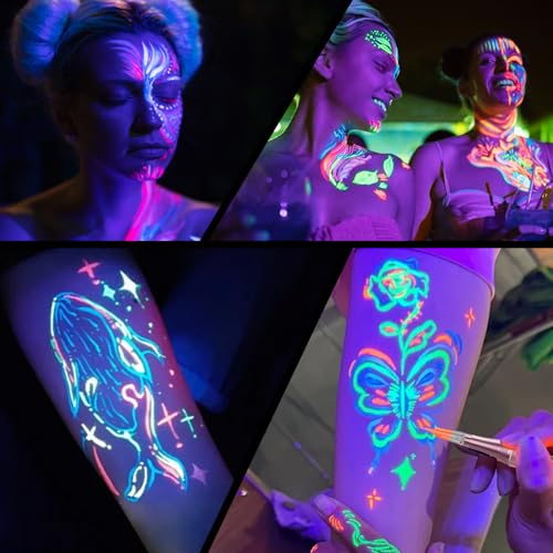 Tuffking 7-Color Fluorescent Tattoo Ink Set, Glow-in-the-Dark UV Pigments