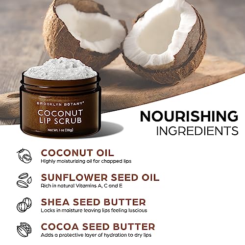 Brooklyn Botany Coconut Lip Scrub 1 oz - Exfoliating & Nourishing Lip Care