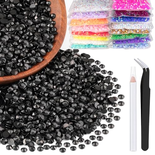 BELLEBOOST Black 4mm Resin Rhinestones Bulk Flatback Gems for DIY Crafts & Nails