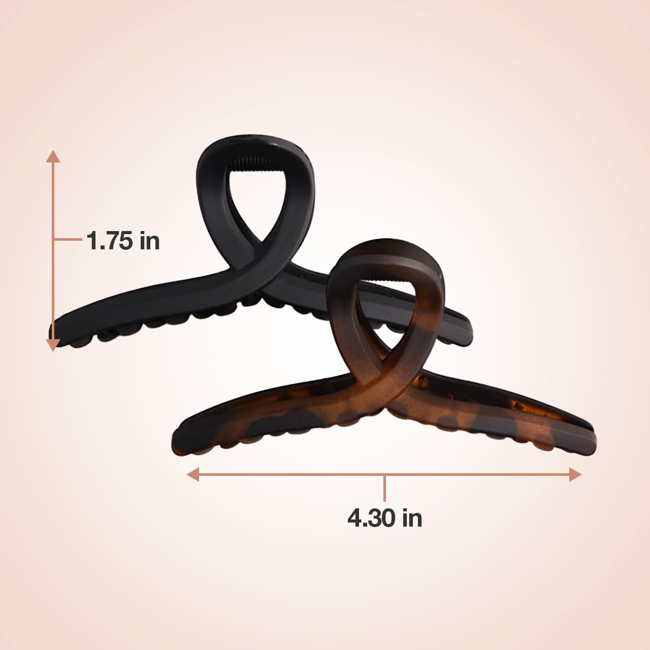 Large Hair Clips for Women - Fashionable Matte Plastic Loop Hair Claw Clips | Easy-Grip Design | Tortoise & Black, 2 Pcs