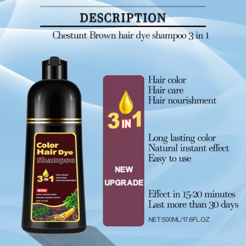 Dark Wine Red Hair Dye Shampoo 3-in-1 for Gray Hair - 17.6 Fl Oz, Herbal Formula