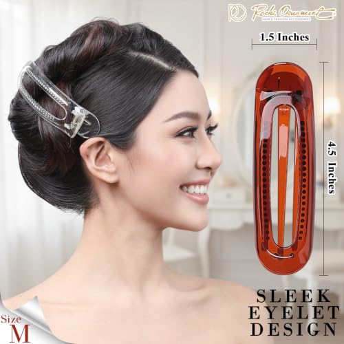 RC ROCHE 6 Pcs Medium Brown & Black Flat Hair Clips for Women
