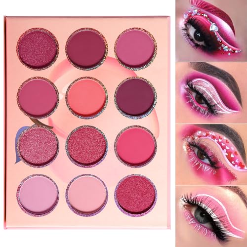 DE'LANCI Pink Eyeshadow Palette, Highly Pigmented Bright Hot Eye
