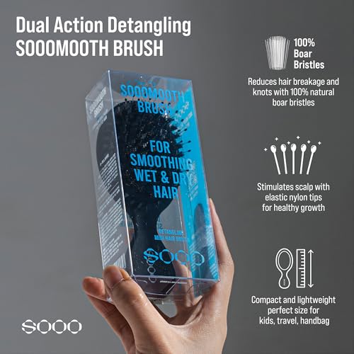 SOOO Mini Boar Bristle Detangler Brush - Compact Travel Hair Brush