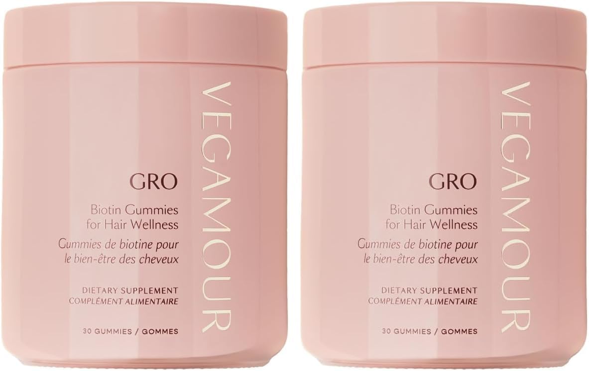VEGAMOUR GRO Biotin Gummies - Strawberry Flavor, 5000 mcg Biotin for Healthy Hair | 30 Vegan Gummies with Vitamins A, B, C, E, B-12