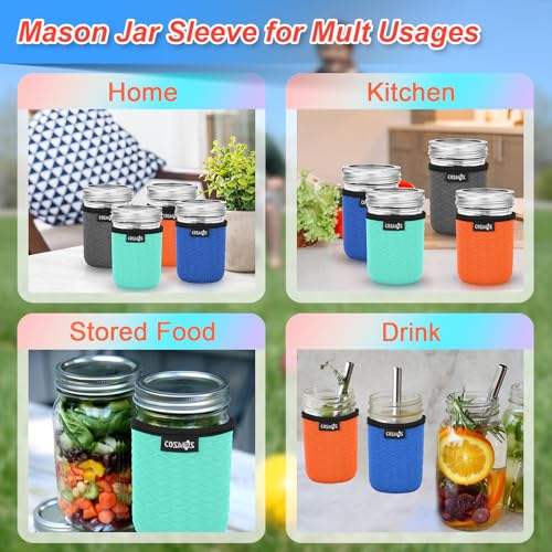 Cosmos Neoprene Mason Jar Sleeves - 4 Pack for Regular Mouth Jars