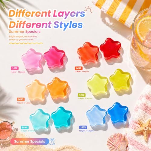 Beetles Sunstripe Neon Gel Nail Polish Set - 6 Vibrant Jelly Colors, 9ML
