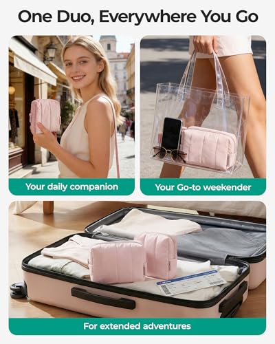 BAGSMART Black Puffy Padded Travel Makeup Bag Duo (Large & Small)