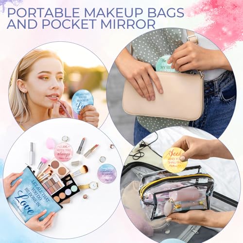 Geelin 24 Pcs Watercolor Christian Gifts for Women - Makeup Bags & Mirrors