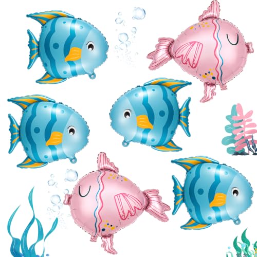 Gejoy 6 Pack Tropical Fish Balloons - 23 Inch Blue & Pink Foil