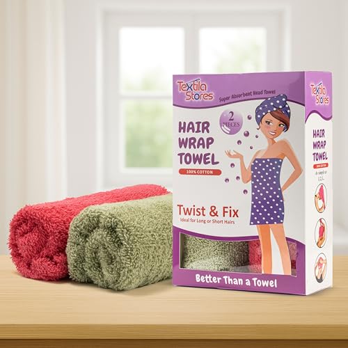 Textila 100% Cotton Hair Wrap Towels for Women - Pack of 2