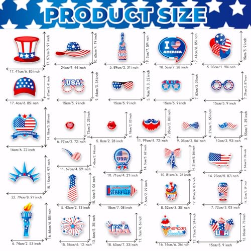 4th of July Photo Booth Props - Independence Day Decorations (25CT)
