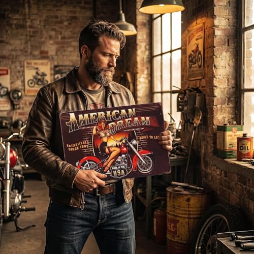 Vintage American Dream Motorcycle Pin-Up Metal Sign