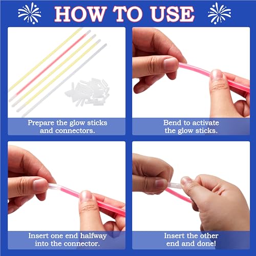 JOYIN 100 Pcs 4th of July Glow Sticks & Connectors - Red, White, Blue