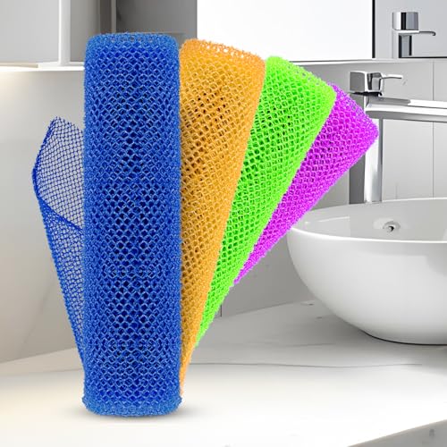 African Net Sponge Set - 4 Vibrant Exfoliating Washcloths for Smooth Skin