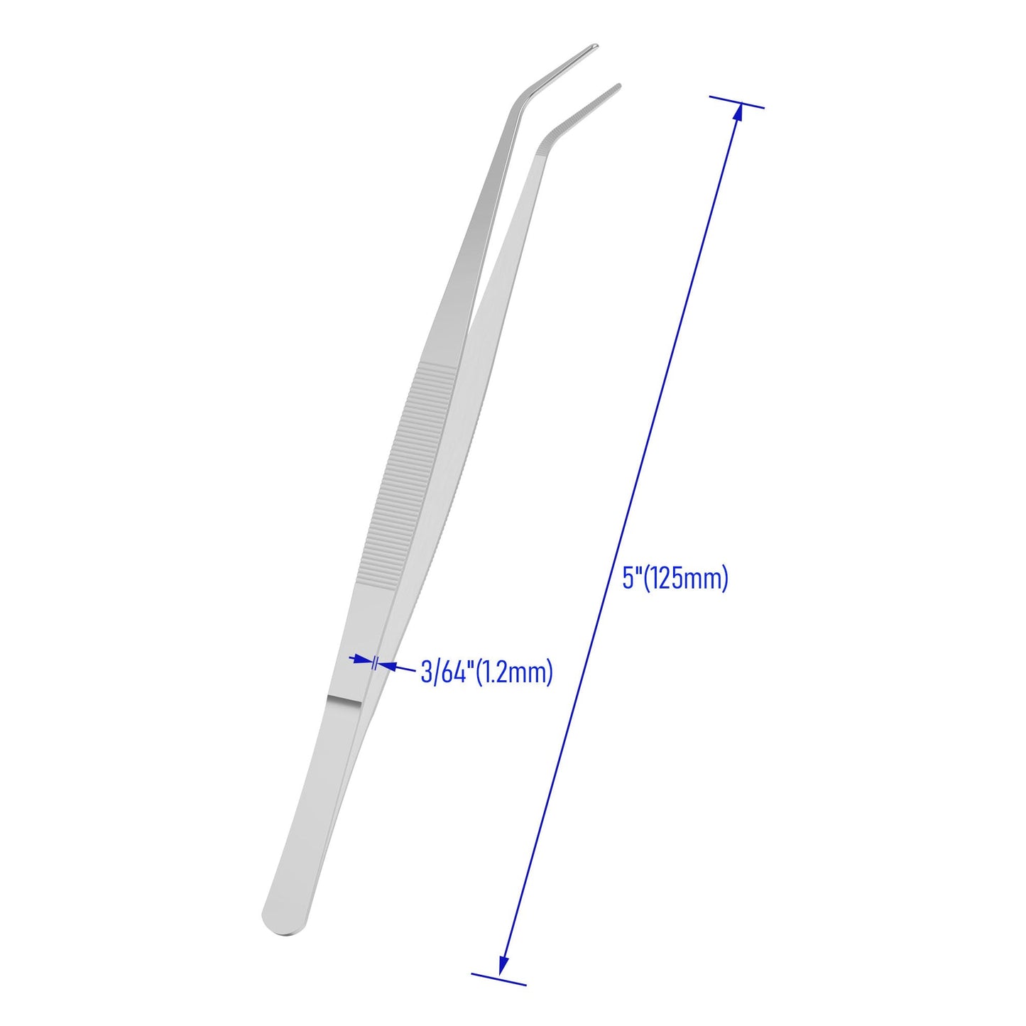 FOCMKEAS 2 PCS 5 Inch Stainless Steel Tweezers with Curved Pointed Serrated Tip, Perfectly Aligned, 3/64 Inch Thickness Stainless Steel, Multipurpose Daily Garden Home Lab Craft Repairing Tool