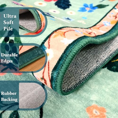 Macgace 2x3 Floral Rug - Washable Non-Slip Entryway Carpet for Girls Bedroom